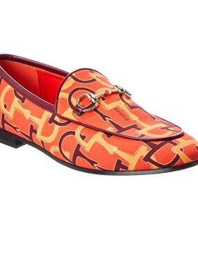 Gucci Jordaan Orange Horsebit Canvas Loafer